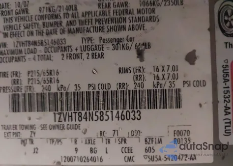 2008 Ford Mustang V6 Deluxe/V6 Premium z USA, uszkodzony, nr VIN 1ZVHT84N585146033